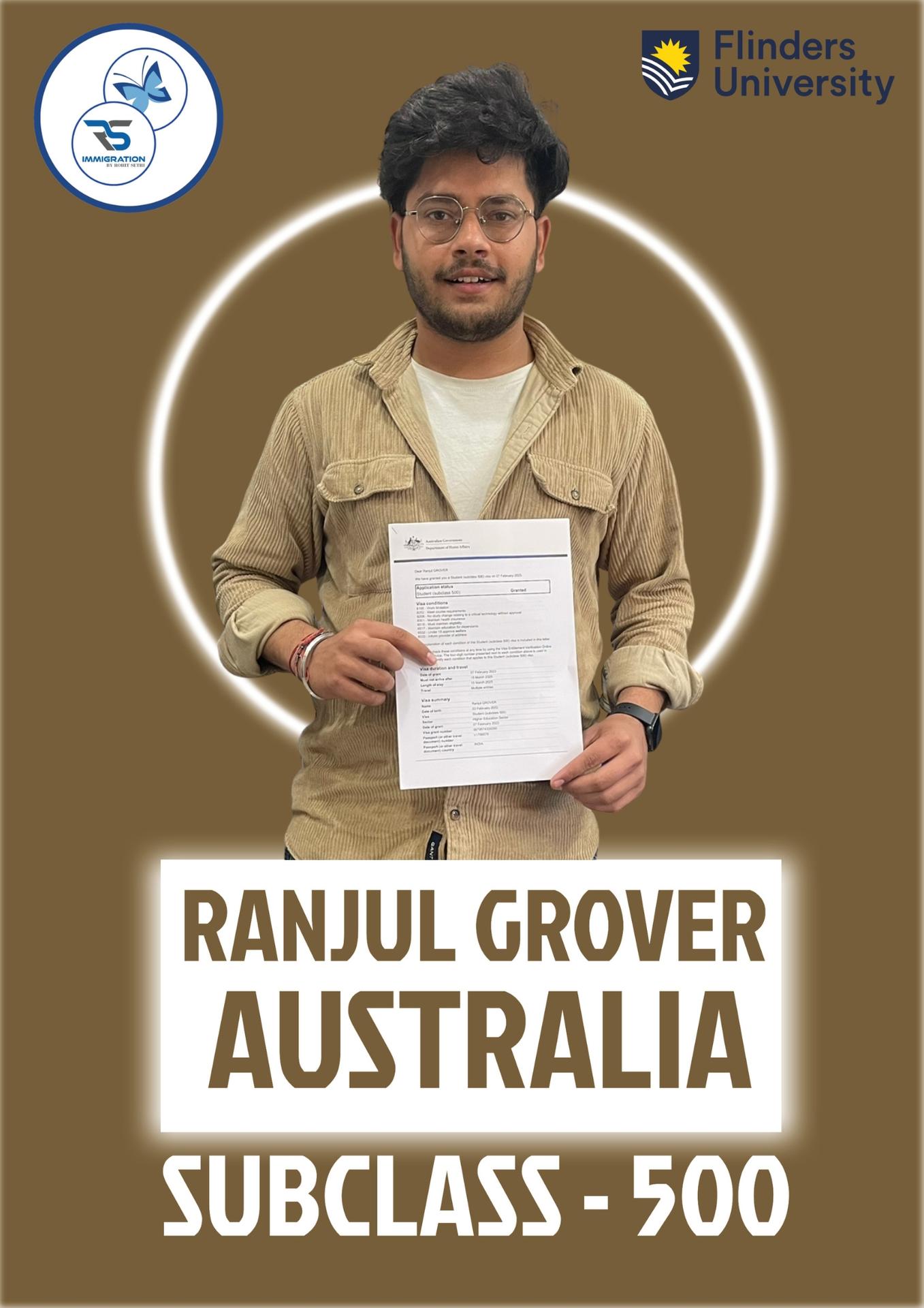 Ranjul Grover — Student Visa · Subclass 500