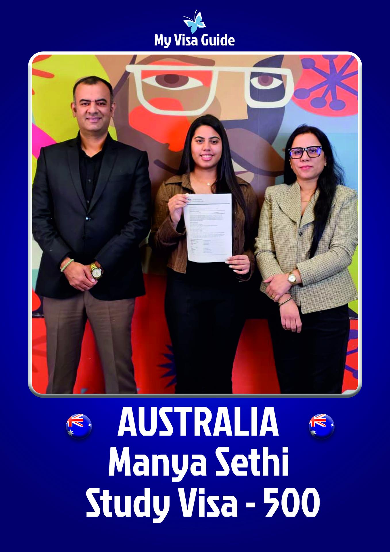 Manya Sethi — Student Visa · Subclass 500